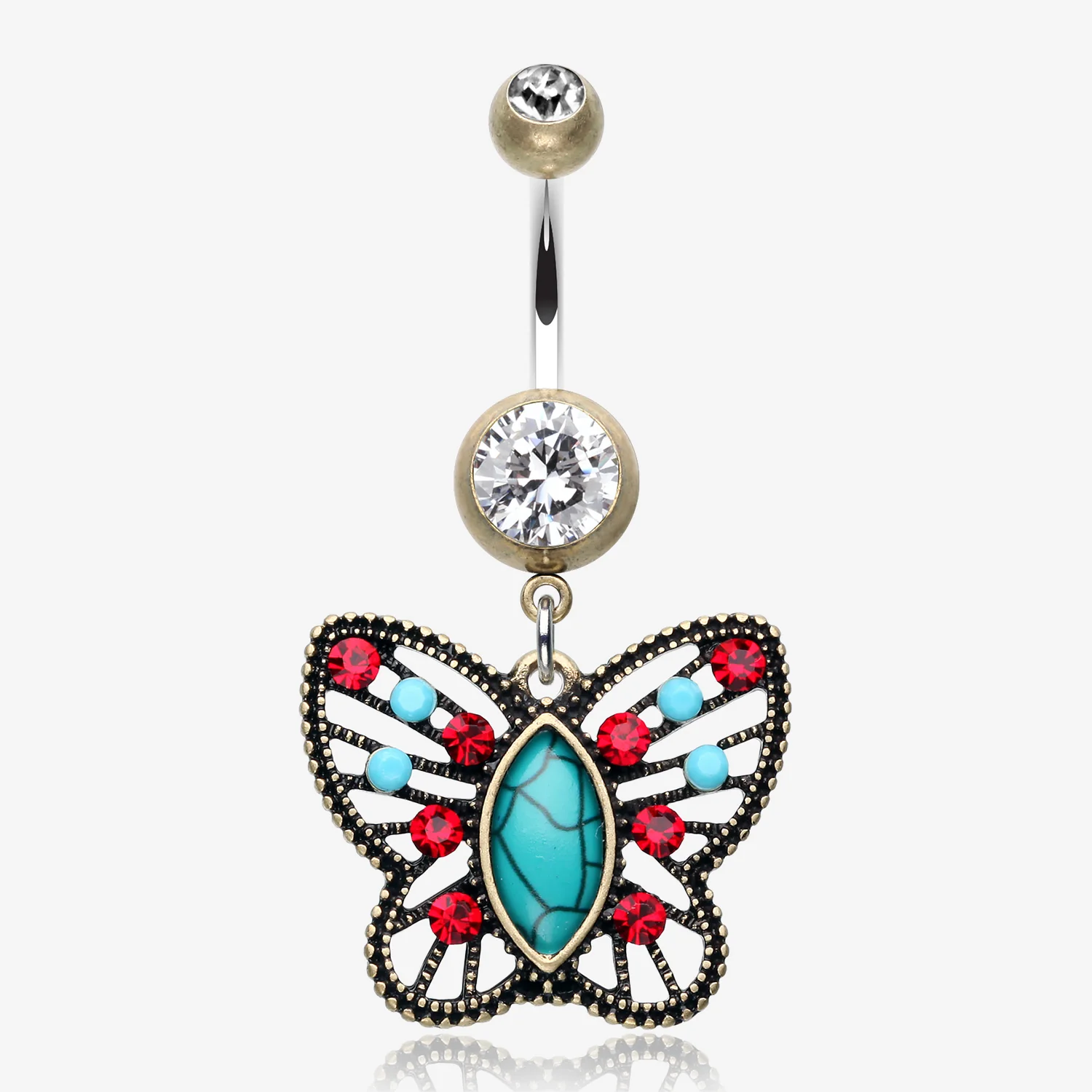 Vintage Boho Butterfly Fliligree Belly Button Ring