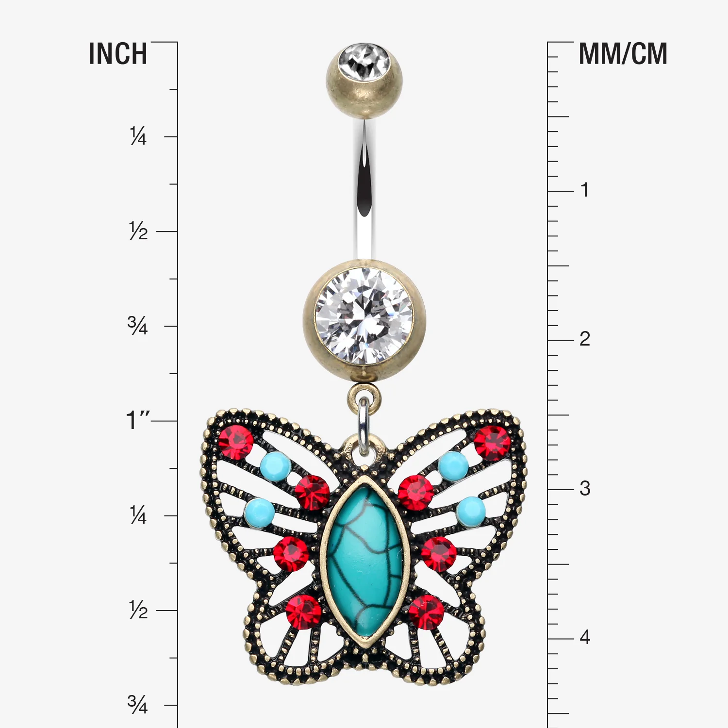Vintage Boho Butterfly Fliligree Belly Button Ring - Image 2