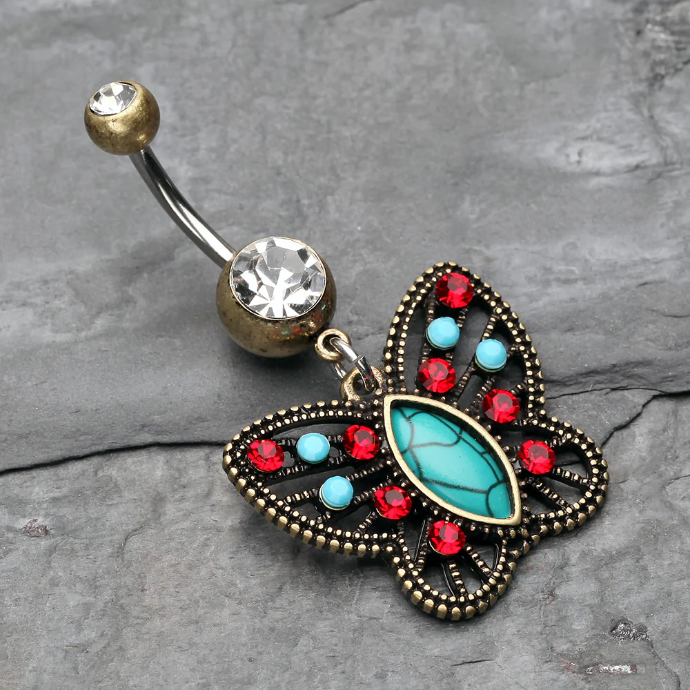 Vintage Boho Butterfly Fliligree Belly Button Ring - Image 3