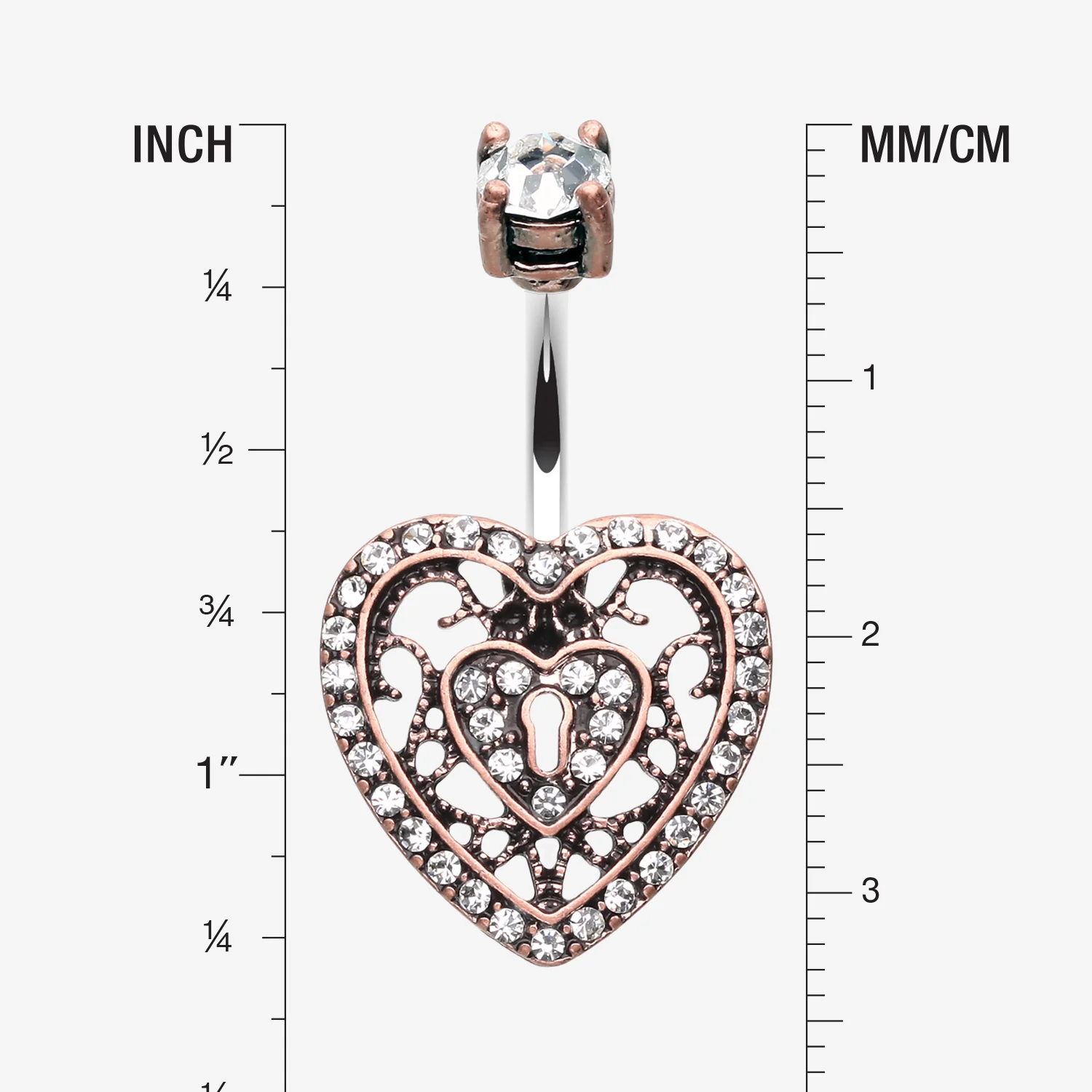 Vintage Boho Filigree Heart Lock Belly Button Ring - Image 2