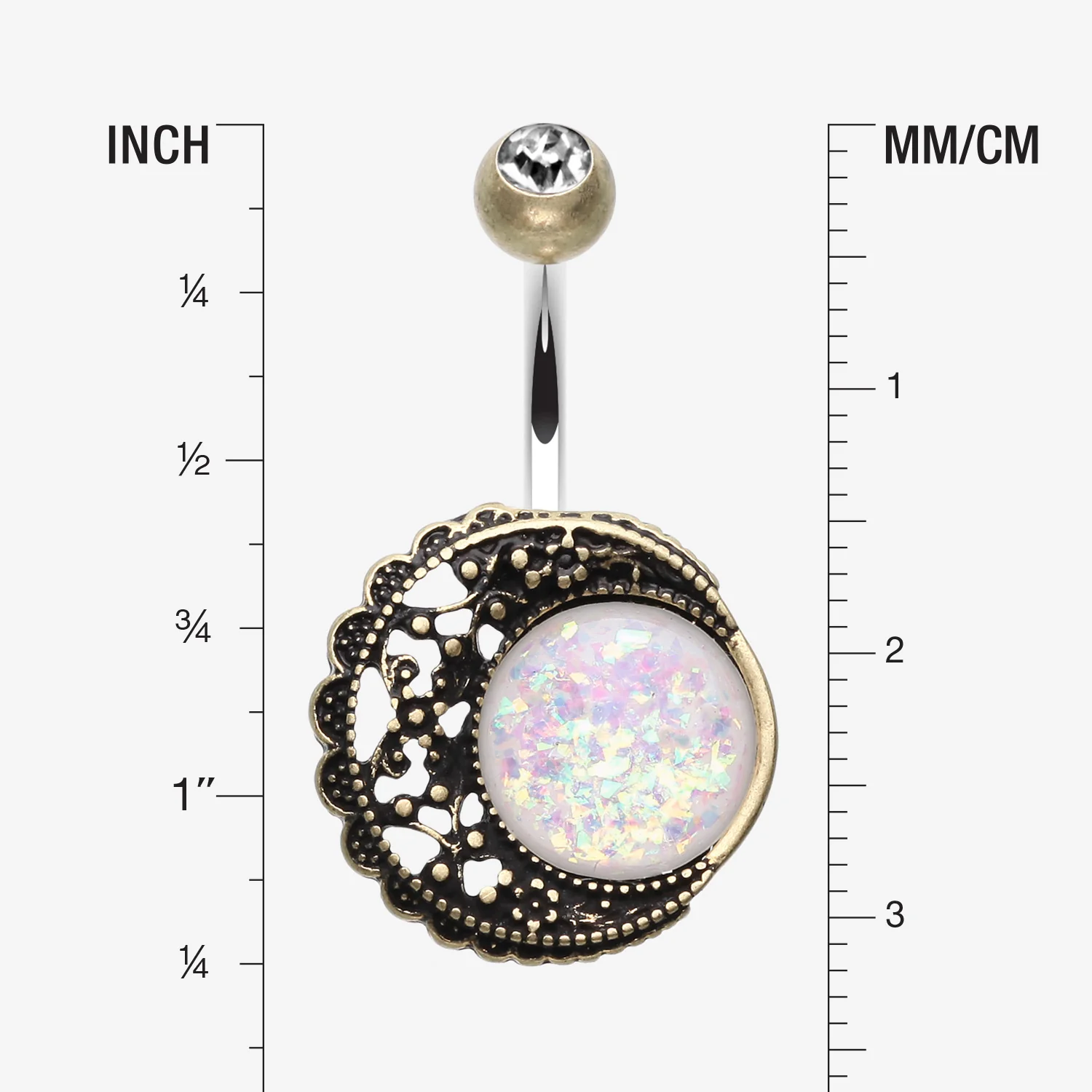 Vintage Boho Filigree Moon Opal Belly Button Ring - Image 2