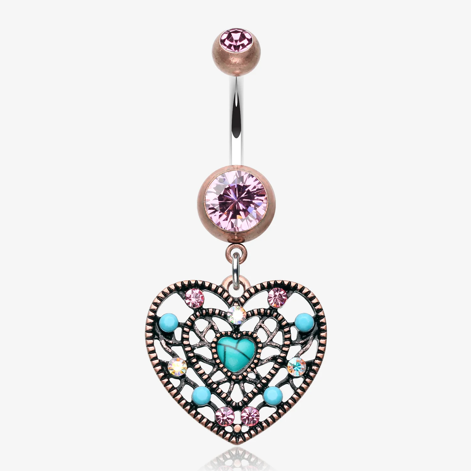 Vintage Boho Filigree Turquoise Heart Belly Button Ring