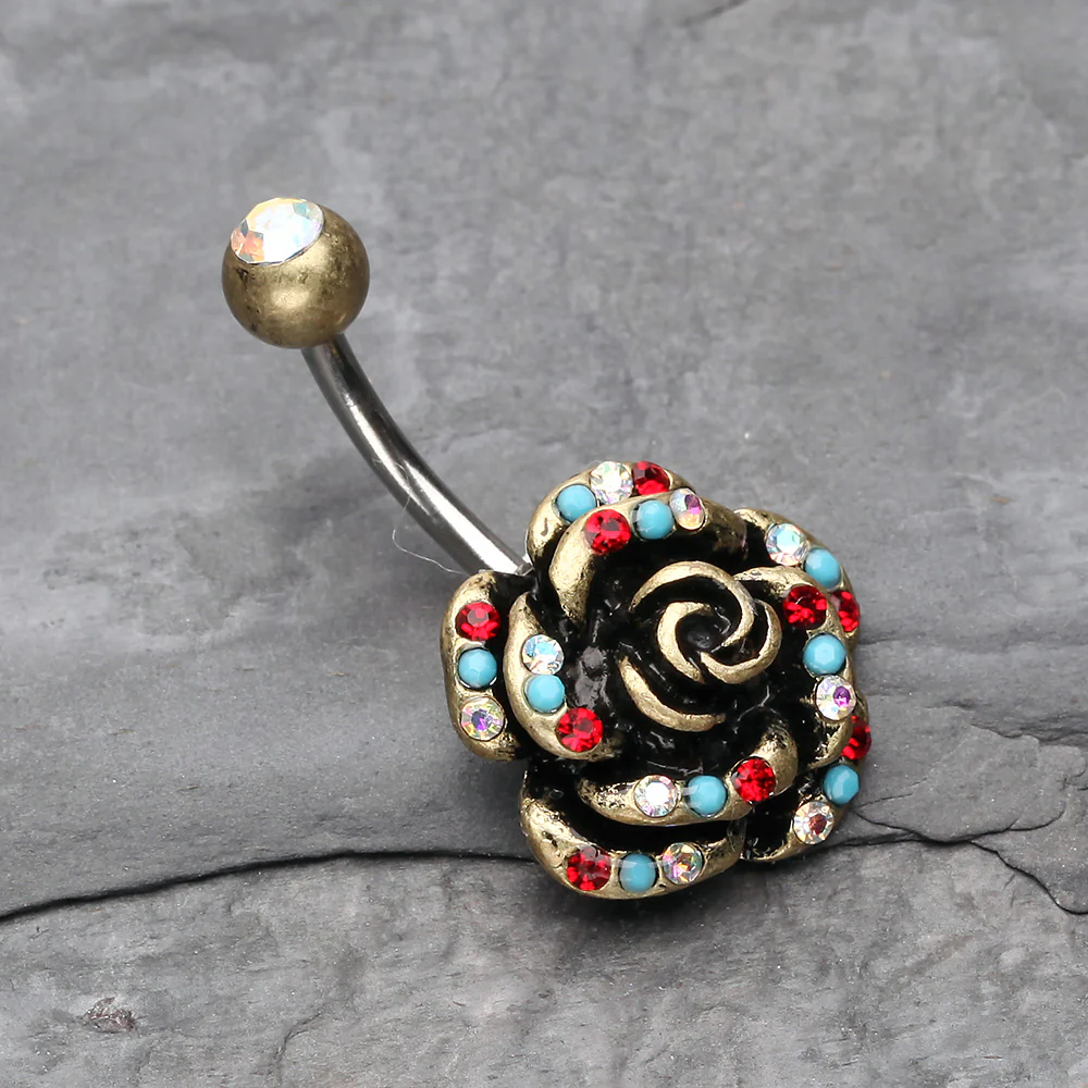 Vintage Boho Gleam Rose Belly Button Ring - Image 3