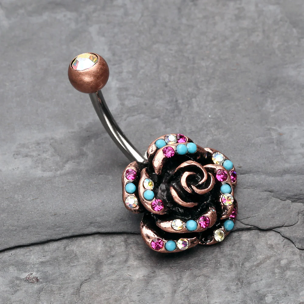 Vintage Boho Gleam Rose Belly Button Ring - Image 3