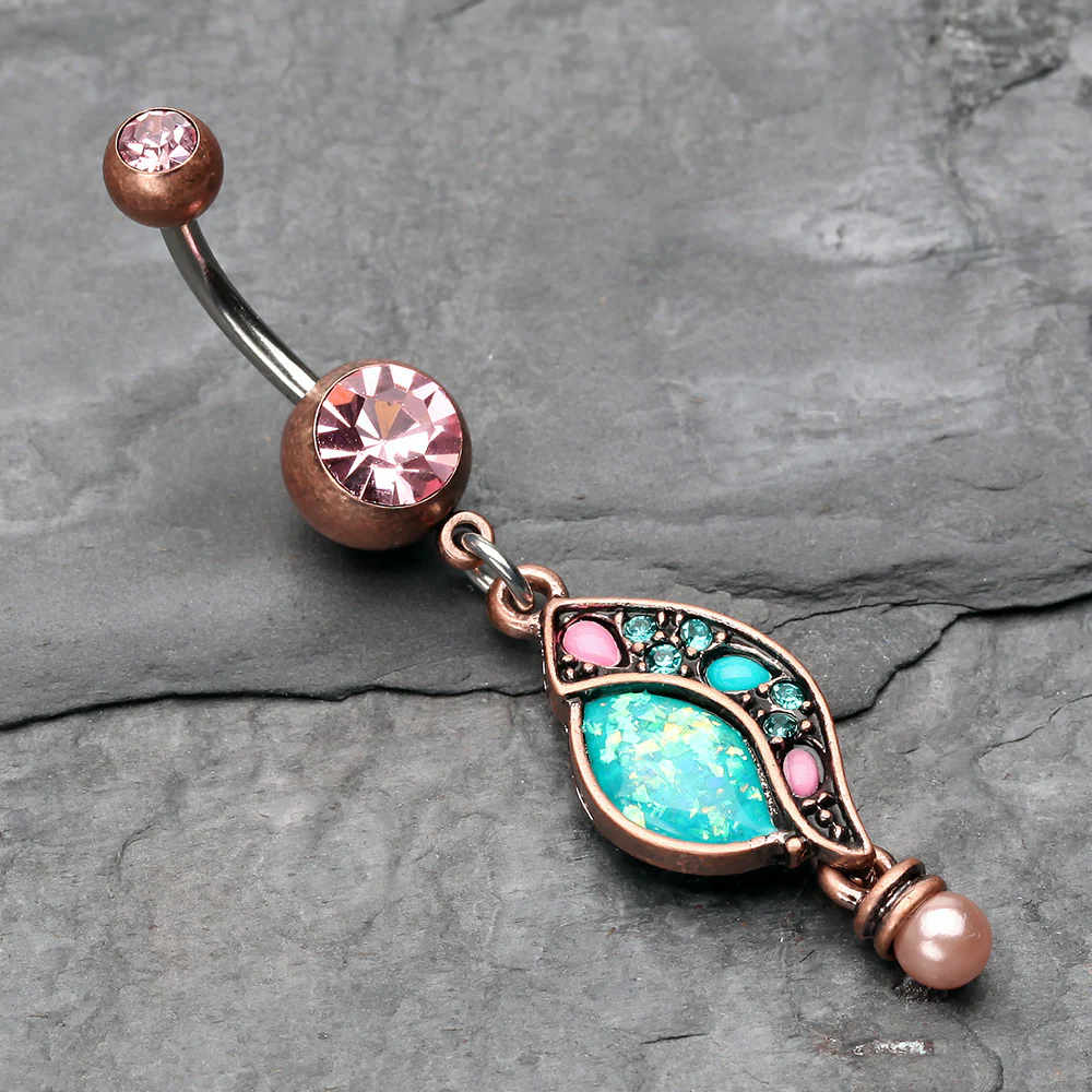 Vintage Boho Opal Sparkle Journey Belly Button Ring - Image 3