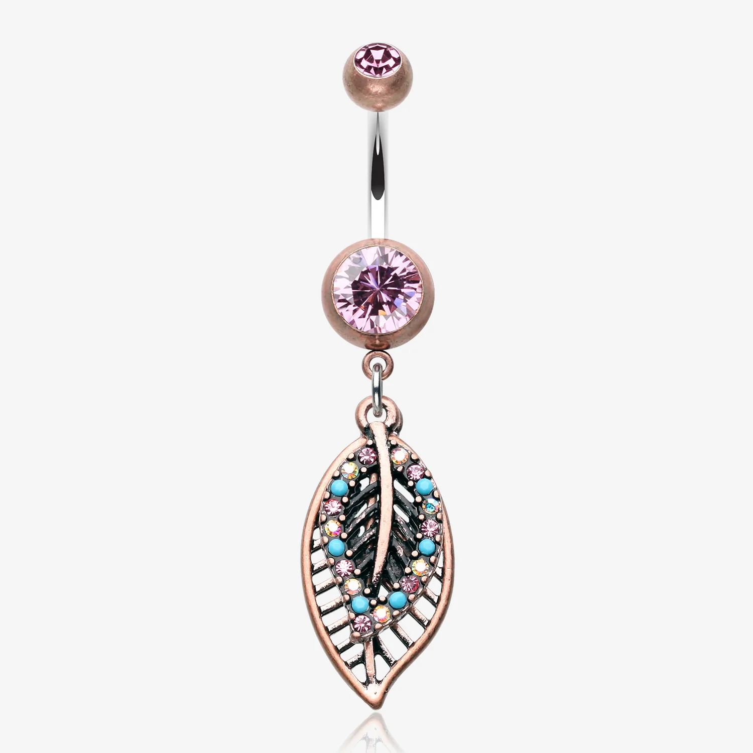 Vintage Boho Ornate Leaflets Belly Button Ring
