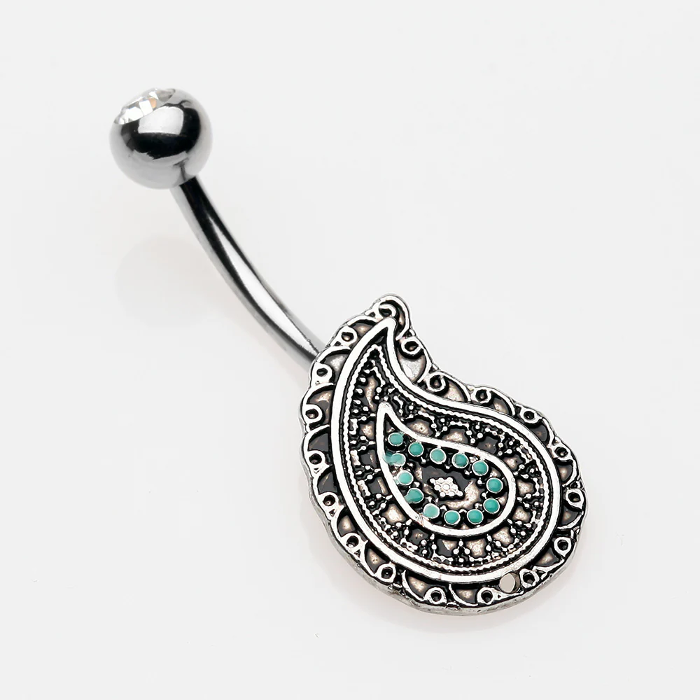 Vintage Boho Paisley Turquoise Belly Button Ring - Image 4
