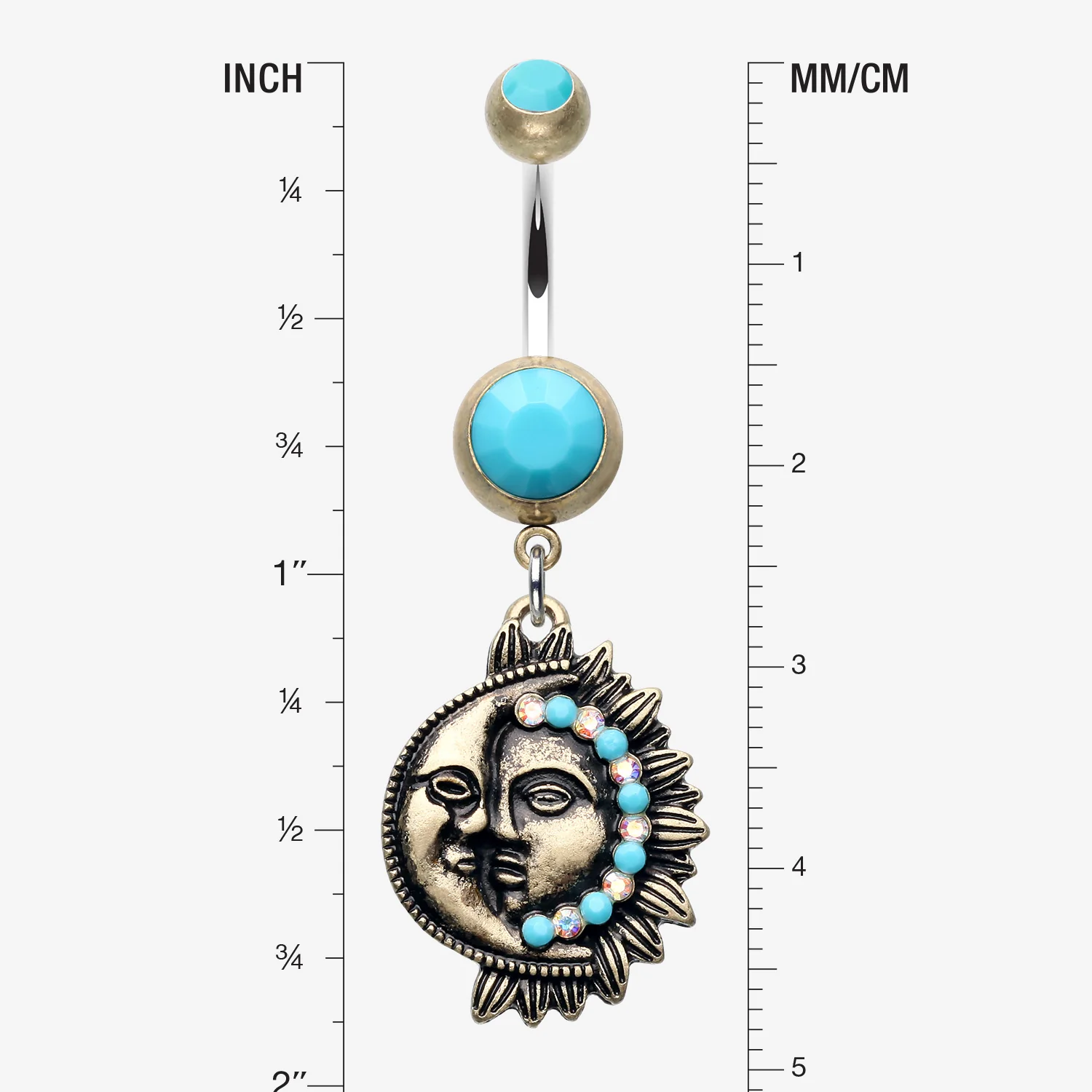 Vintage Boho Sun & Moon Belly Button Ring - Image 2