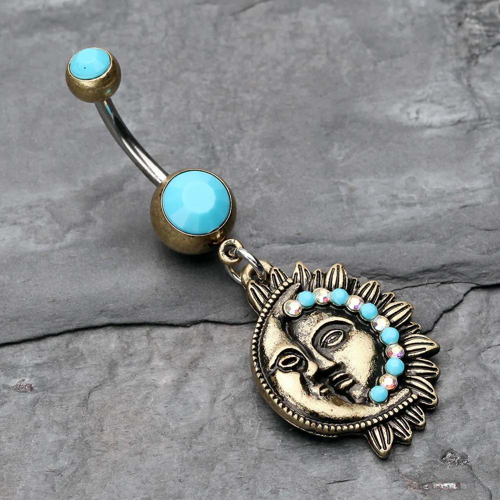 Vintage Boho Sun & Moon Belly Button Ring - Image 3