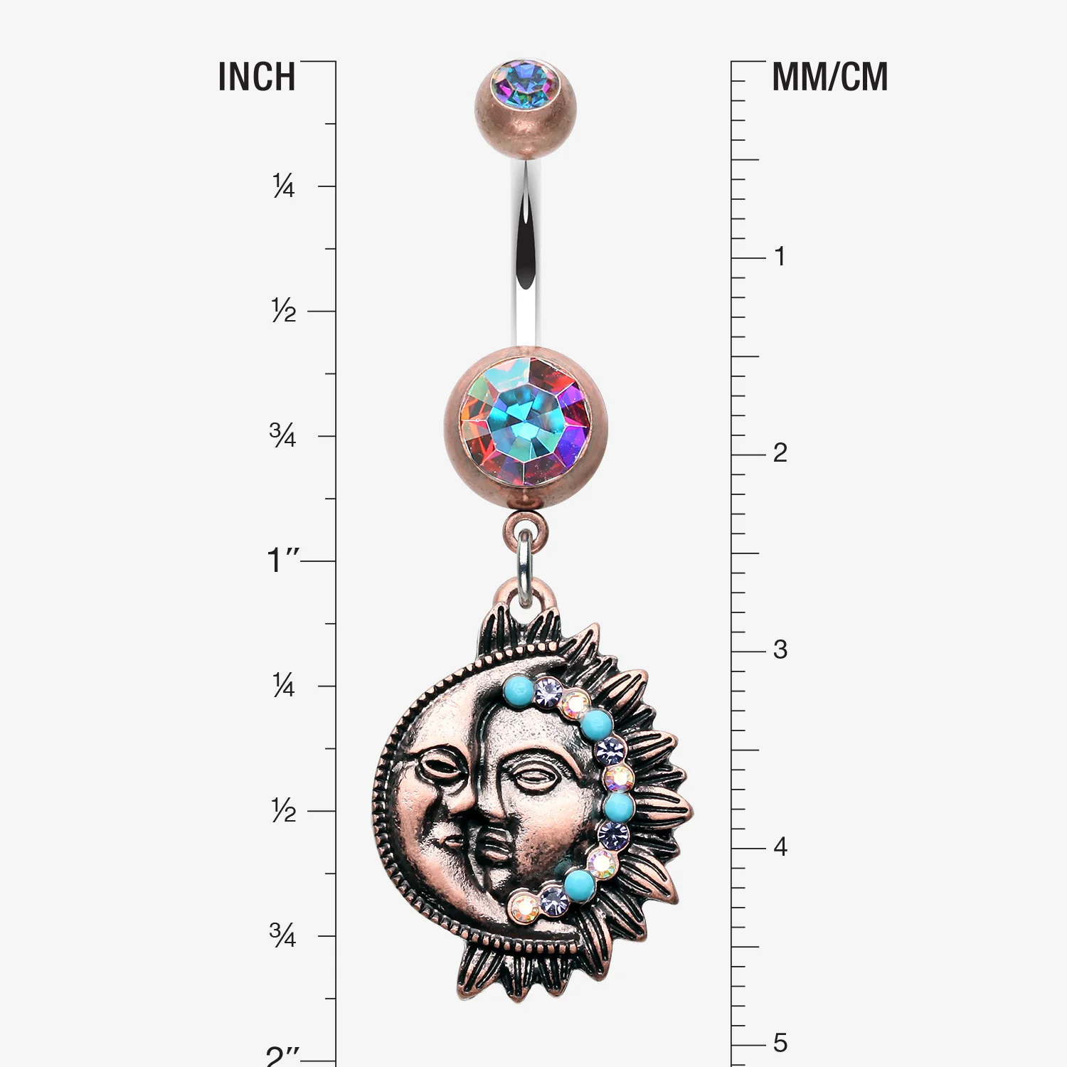 Vintage Boho Sun & Moon Belly Button Ring - Image 2