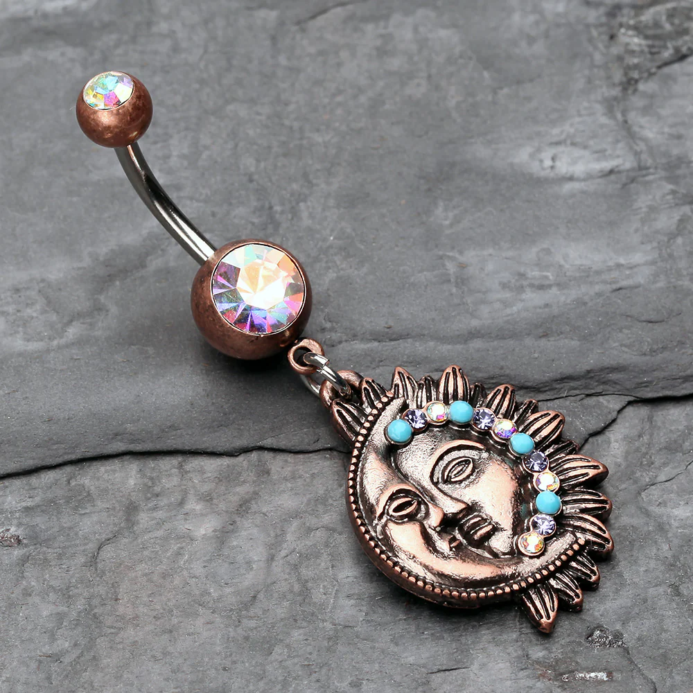Vintage Boho Sun & Moon Belly Button Ring - Image 3