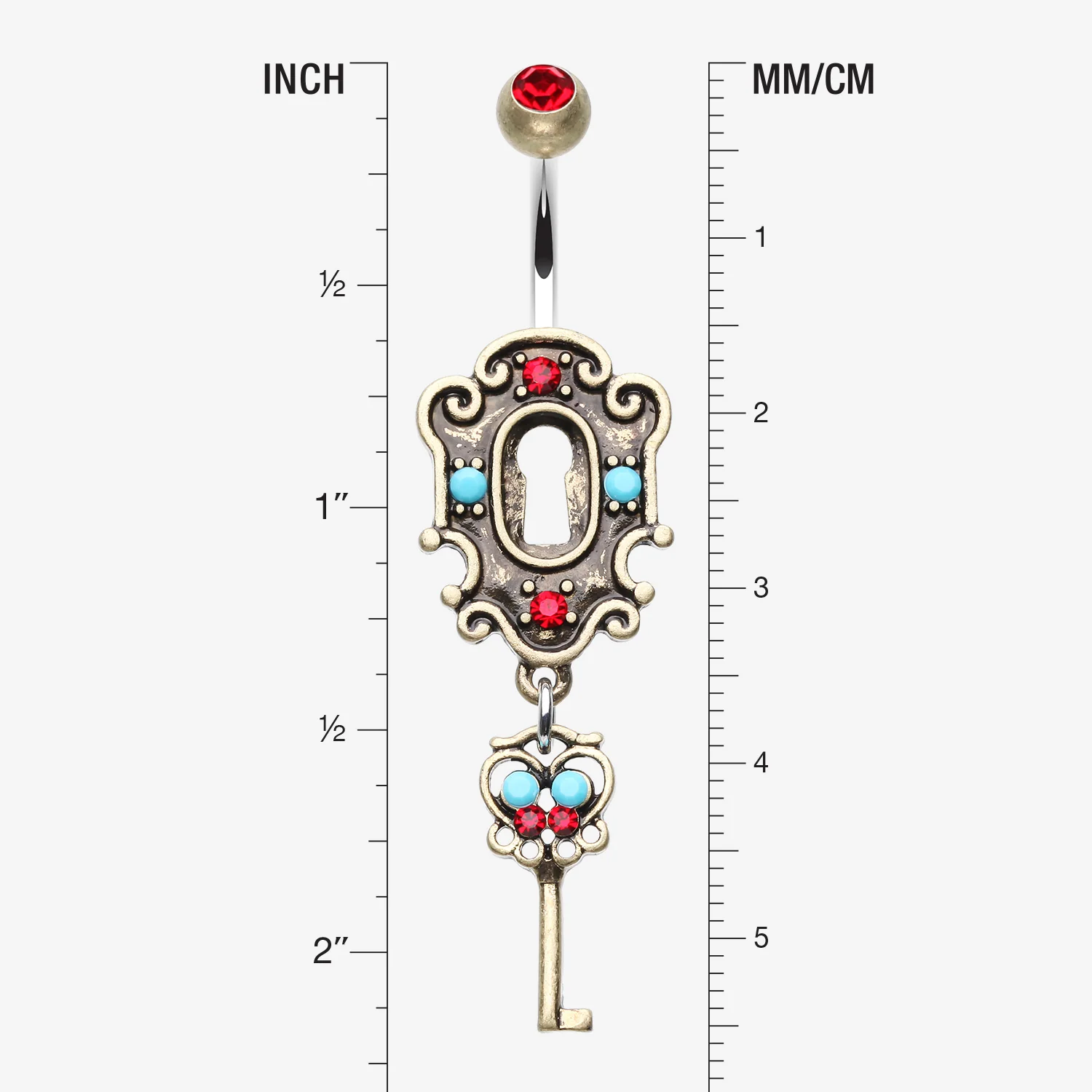 Vintage Boho Victorian Lock and Key Belly Button Ring - Image 2