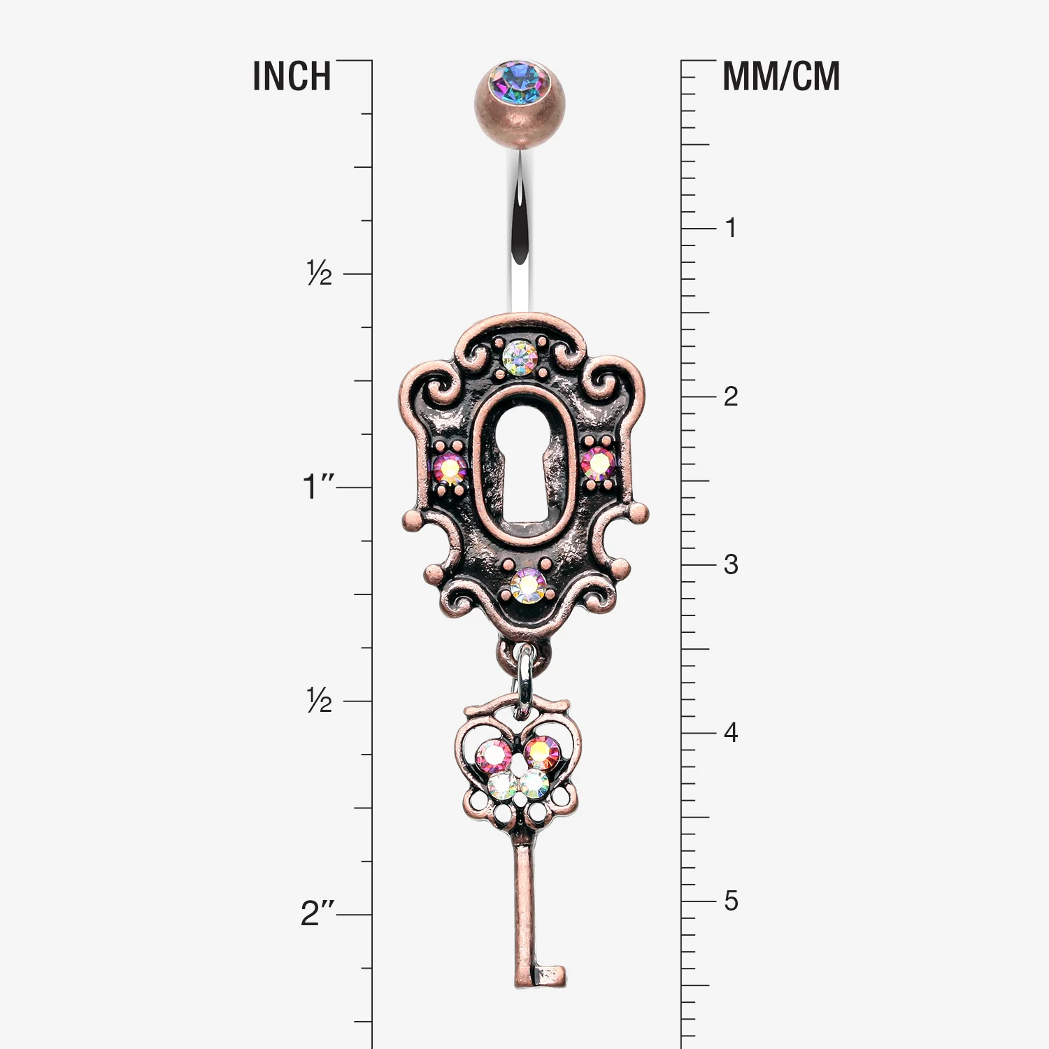Vintage Boho Victorian Lock and Key Belly Button Ring - Image 2
