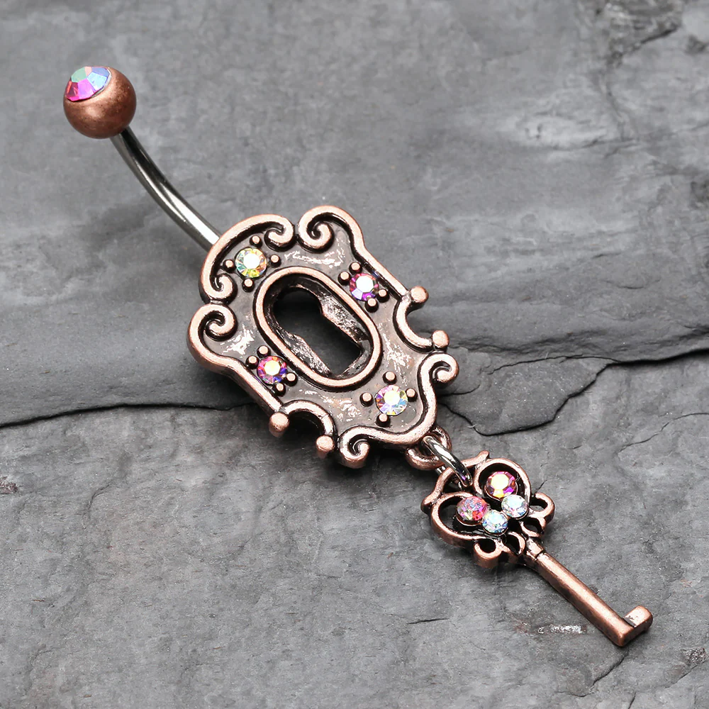 Vintage Boho Victorian Lock and Key Belly Button Ring - Image 3
