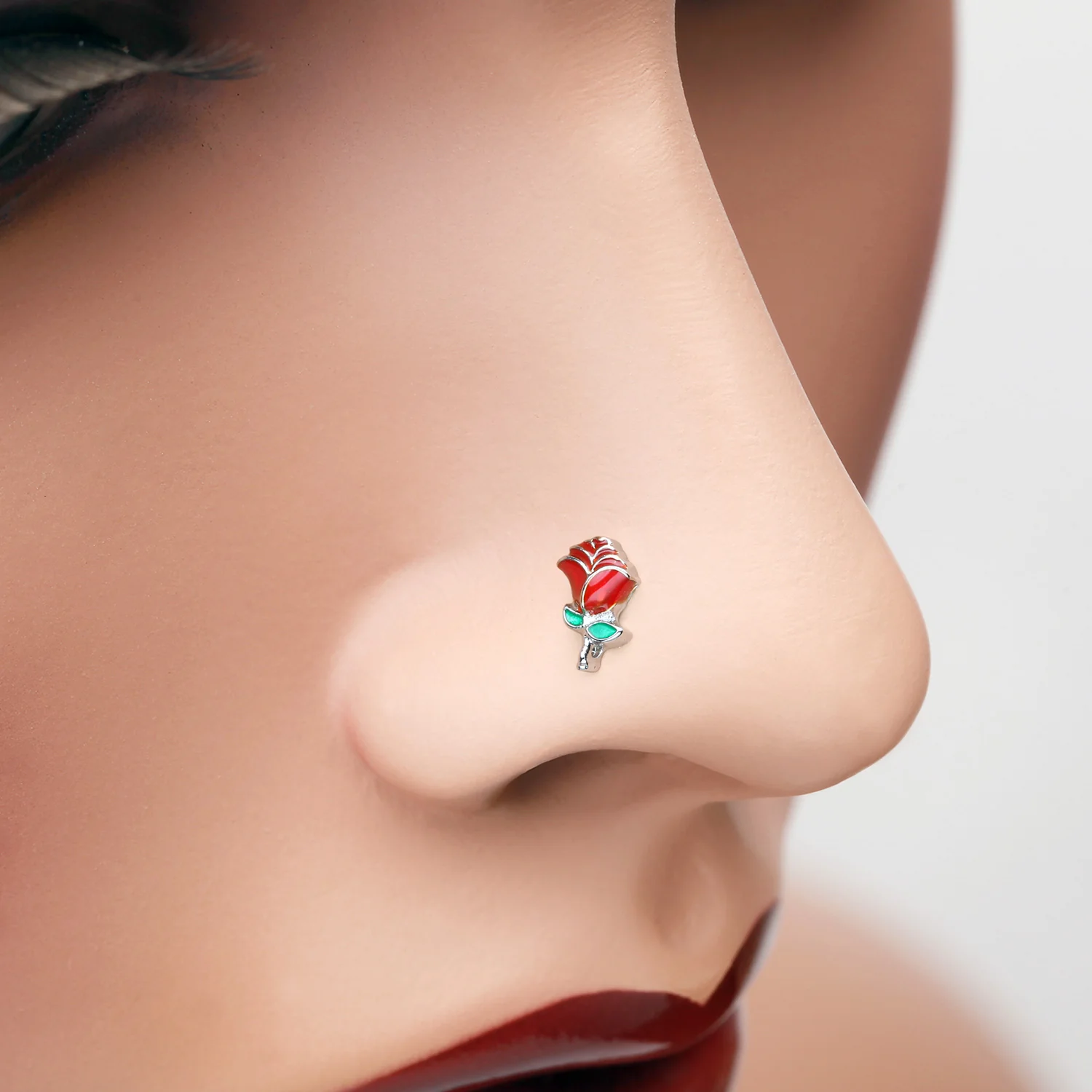 Vintage Enchanted Stem of Rose Nose Stud Ring - Image 2