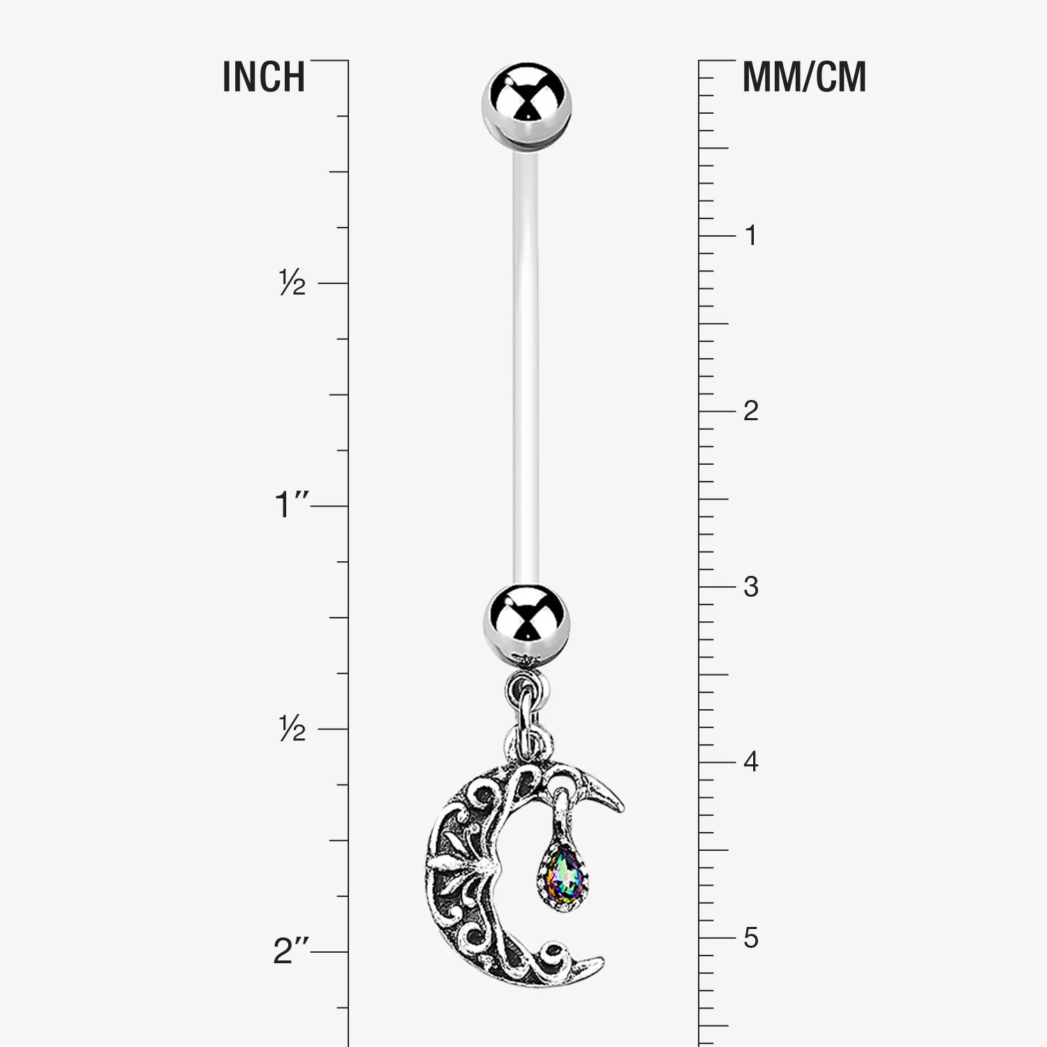 Vintage Filigree Crescent Moon Sparkle Dangle Bio-Flex Pregnancy Belly Button Ring - Image 2