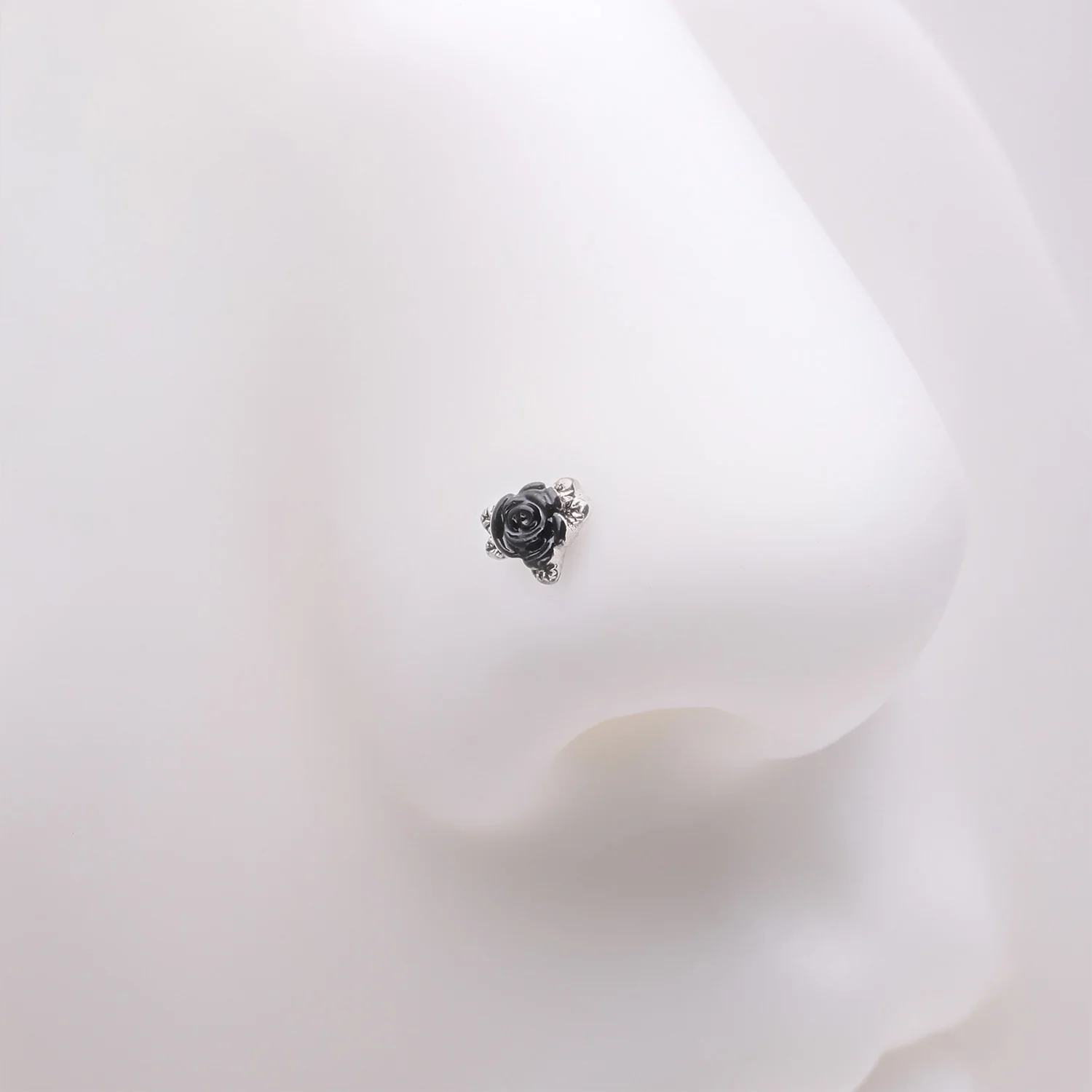 Vintage Gothic Black Rose L-Shaped Nose Ring - Image 2