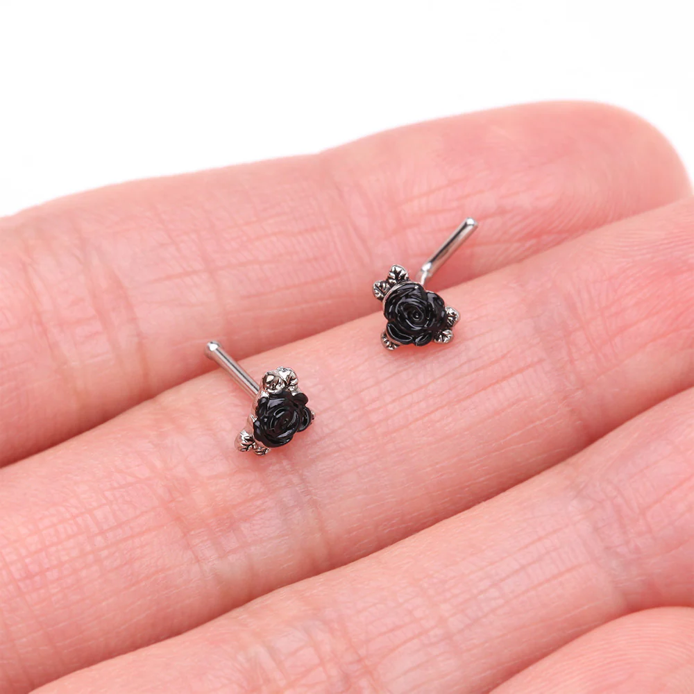 Vintage Gothic Black Rose Nose Stud Ring - Image 4