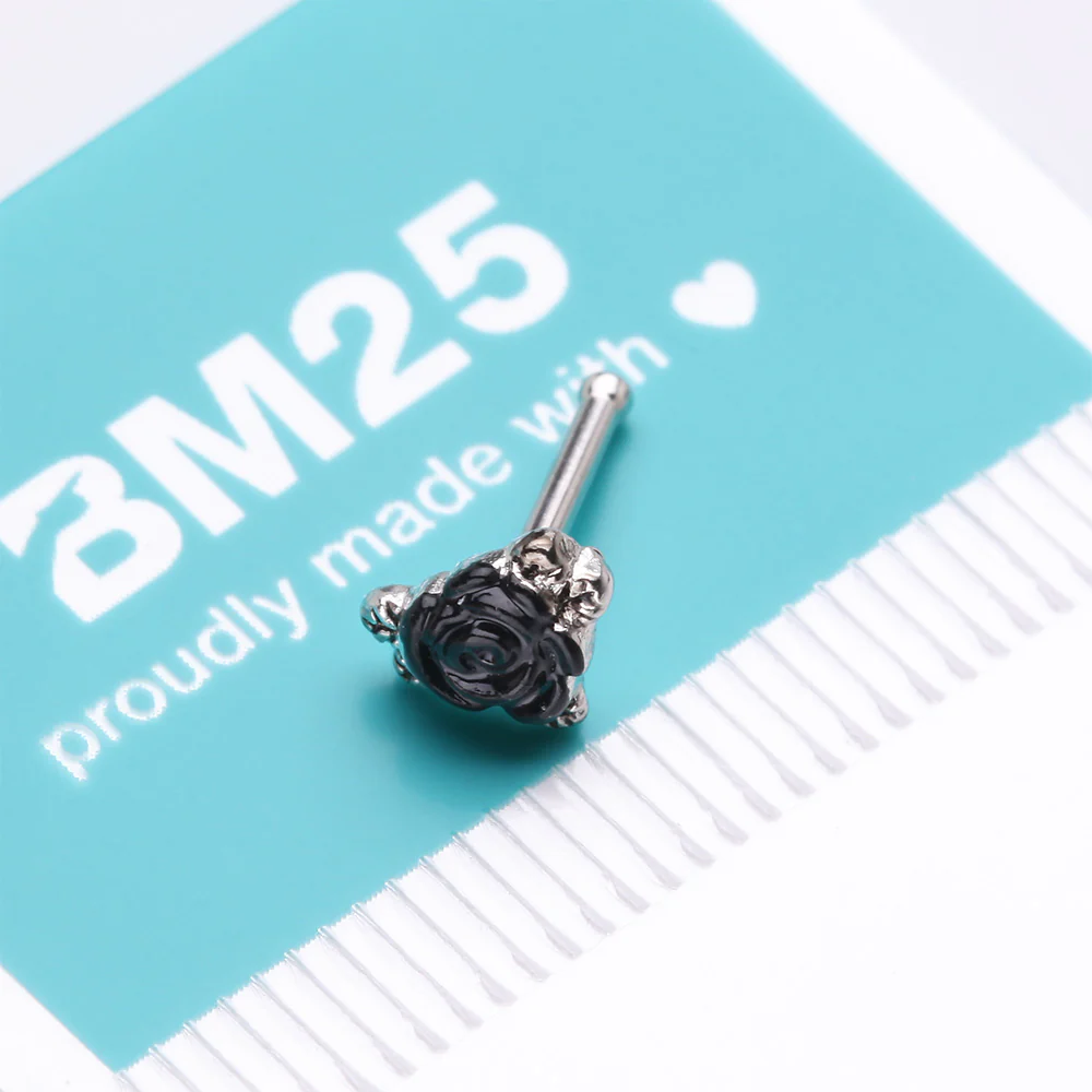 Vintage Gothic Black Rose Nose Stud Ring - Image 5