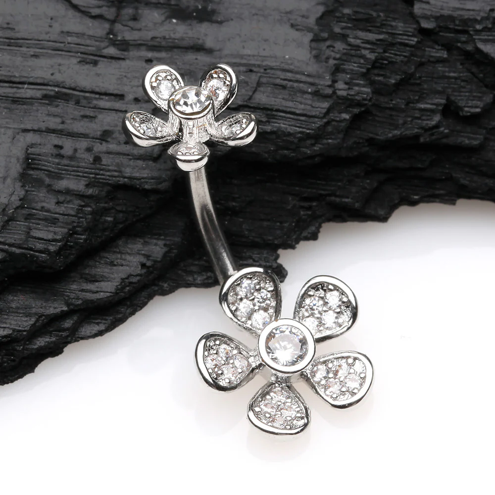 Wild Flower Sparkle Internally Threaded Belly Button Ring - Image 3