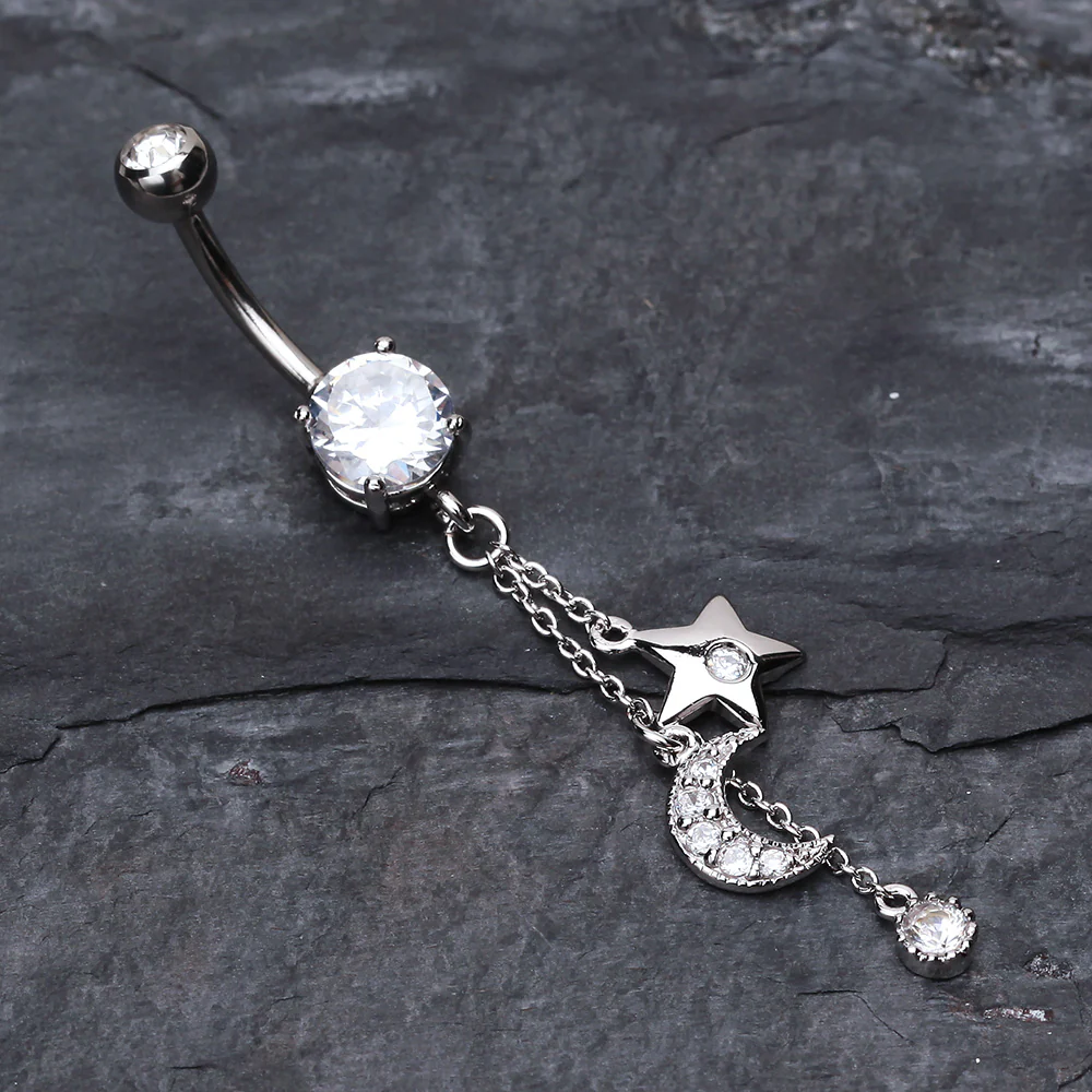 Wishing Star with Moon Belly Button Ring - Image 3